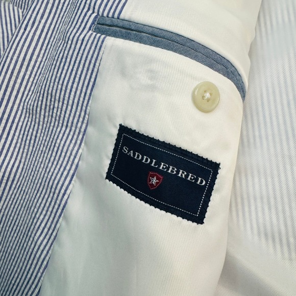 Saddlebred Mens Seersucker Blazer Jacket Blue White Stripe Cotton 54R Easter - Picture 9 of 15